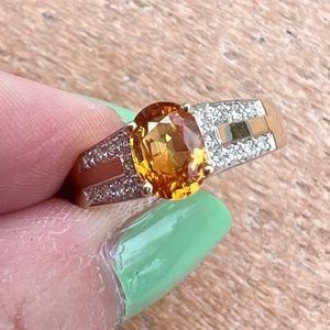 14K GOLD OVAL YELLOW SAPPHIRE SOLITAIRE DIAMOND RING ENGAGEMENT ANNIVERSARY